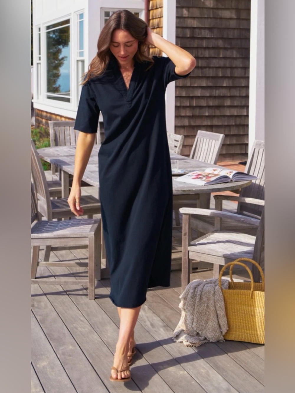 Frank & Eileen Emma Popover Henley Midi Maxi Dress British Royal Blue M